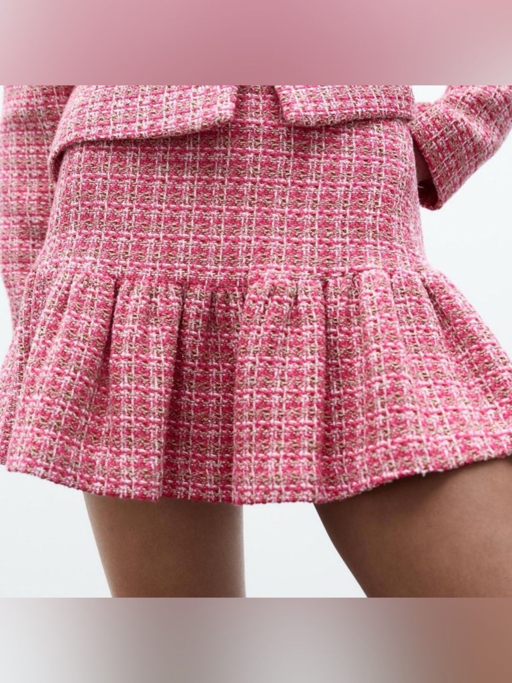 Zara Pink Tweed Pleated Mini Skirt